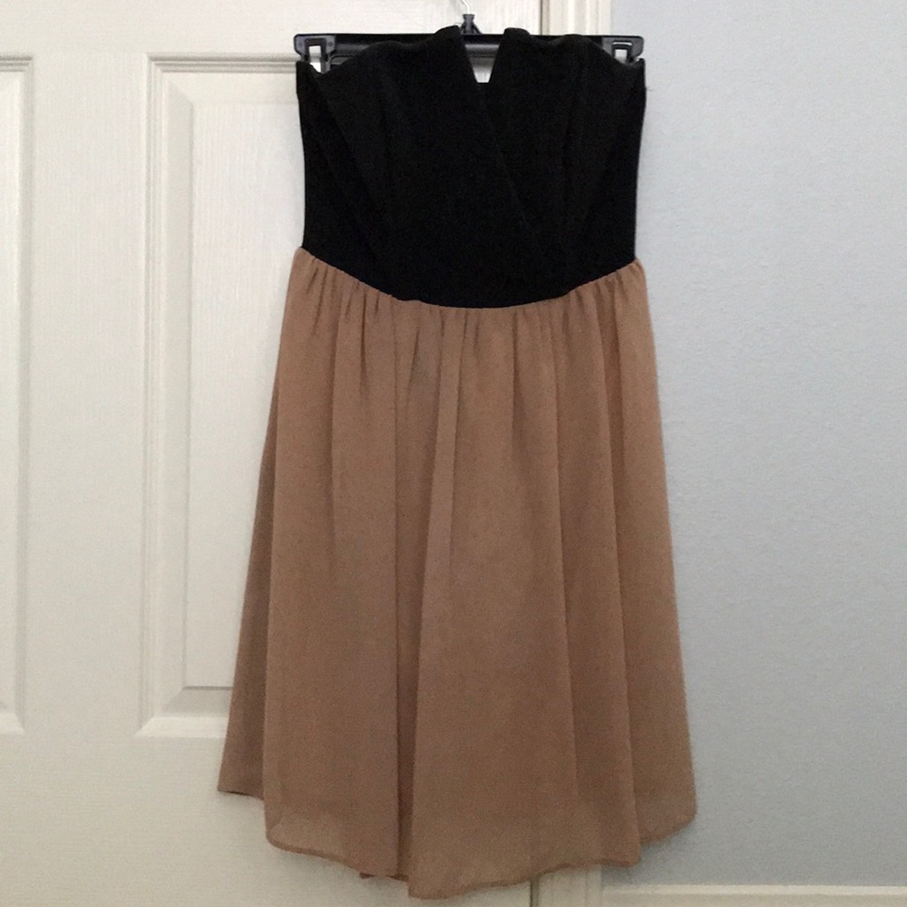 Tan and black tube top dress